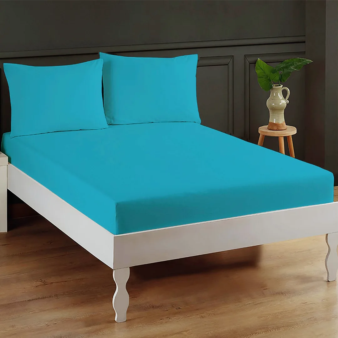 Plain Aqua Blue Fitted Bed Sheet