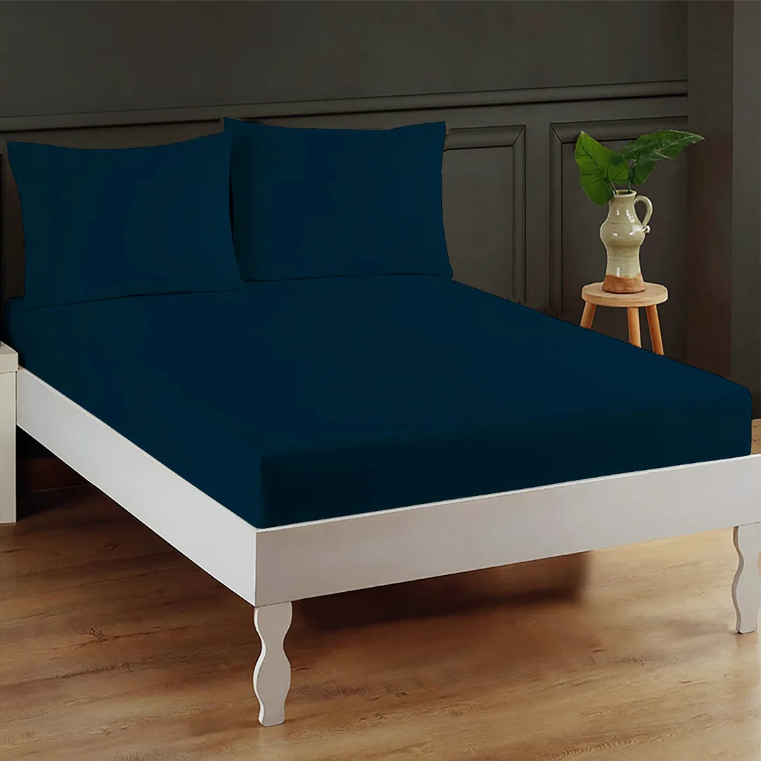 Plain Navy Blue Fitted Bed Sheet