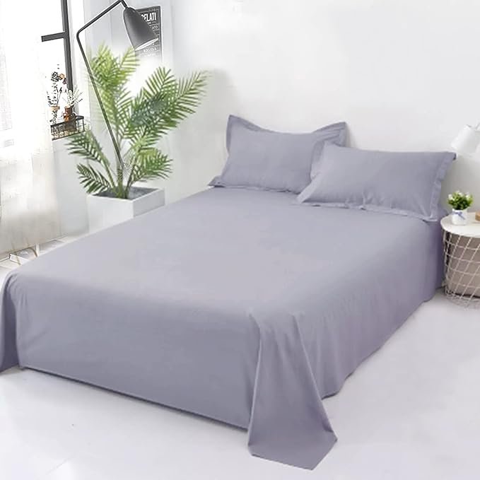 Silver Plain Cotton Bedsheet Set – Soft & Durable